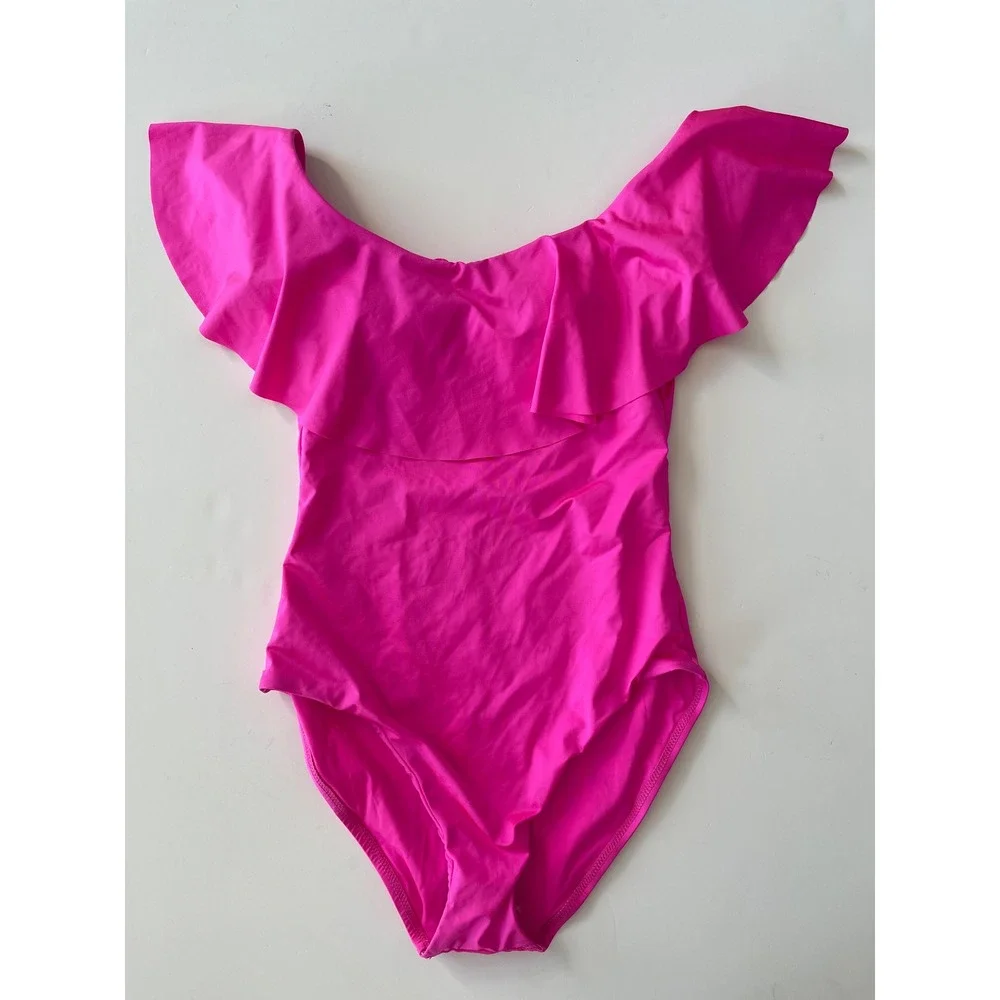 Trina Turk Monaco One Piece Bandeau Ruffle Pink‎ Pop NWOT Swimsuit Size 6